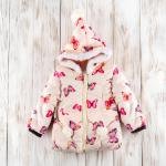 جاكت شتوي بطبعة الفراشات مع غطاء للرأس