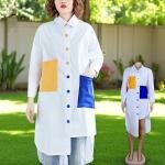 فستان قميص واسع للنساء مع جيوب ملونة مناسب للحفلات الصيفية اليومية