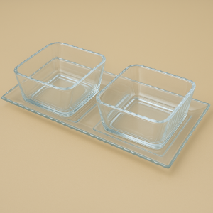 صينية زجاجية مع 2 وعاء زجاجي