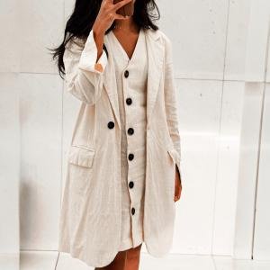 فستان لينين بتصميم بليزر متوسط الطول