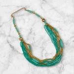 عقد متعدد الخيوط من الخرز التركواز والذهبي