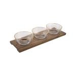 Wood Trey With 3 Glass Bowl