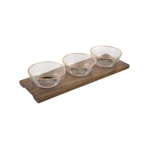 تراي خشب مع 3 أوعية زجاجية