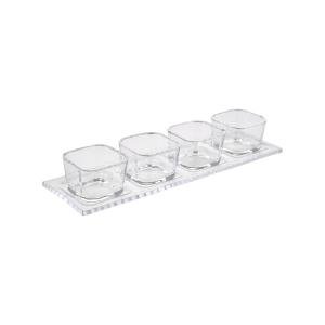 صينية زجاجية مع 4 أوعية زجاجية