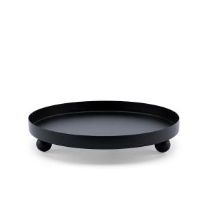 صينية تقديم معدنية دائرية بحواف مرتفعة وأقدام كروية صغيرة