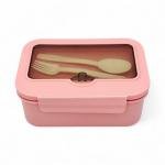 لانش بوكس بينتو وردي مزدوج الطبقات بغطاء شفاف وحافظة أدوات مائدة