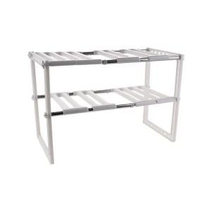 رف تخزين قابل للتعديل بطبقتين تحت الحوض - منظم موفر للمساحة للمطبخ والحمام