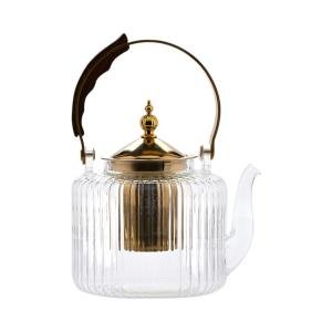 ابريق شاي زجاج شفاف يد خشب