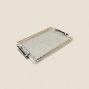 صينية أكريليك شفافة بمقابض ذهبية وسوداء