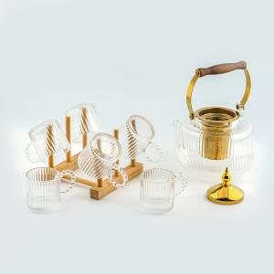 إبريق شاي زجاجي كلاسيكي مع مجموعة 6 أكواب