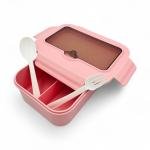 لانش بوكس بينتو وردي مزدوج الطبقات بغطاء شفاف وحافظة أدوات مائدة