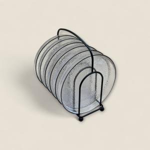 طقم قواعد أكواب زجاجية بنقشة الموج مع حامل