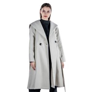 معطف نسائي بغطاء للرأس بكتف منسدل وحزام