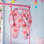 طقم بيجامة بأكمام طويلة ومحبوك بطبعة أرنب