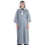 فستان ميدي كاجوال بياقة متباينة - رمادي فاتح