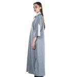 فستان ميدي كاجوال بياقة متباينة - رمادي فاتح