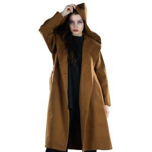 معطف بغطاء للرأس بكتف منسدل وحزام