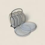 طقم قواعد أكواب زجاجية بنقشة الألماس مع حامل أسود