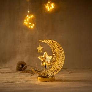 مصباح ليلي على شكل هلال ذهبي ونجمة