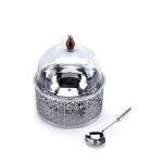 وعاء تقديم هندي عميق بتصميم محفور بالليزر مع غطاء زجاجي وملعقة