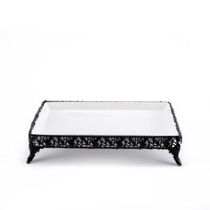 صينية تقديم مستطيلة من البورسلين بأرجل مزخرفة