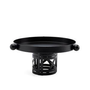 صينية تقديم بقاعدة معدنية مع مقابض زخرفية كروية