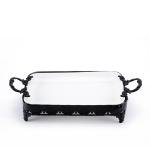 Ornate Rectangular Porcelain Dessert with handles