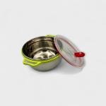 وعاء تخزين من الستانلس ستيل بحواف ملونة مع غطاء ومقابض سهلة الإمساك
