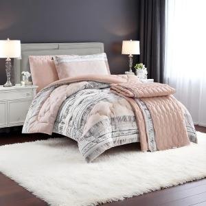 طقم لحاف مورا إسبانيا "بلاش تريب" – 5 قطع بطبعات مخططة عرقية ولمسات مبطنة محبوكة (مجموعة كارول)