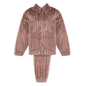 طقم بيجاما نسائي بنقشة متعرجة وسحاب أمامي