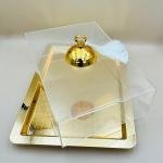 صحن حلويات مستطيل من الأكريليك الذهبي