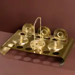 صينية تقديم فاخرة على الطريقة العربية مصنوعة يدويا من النحاس والخشب لتقديم القهوة، الشاي، والحلويات