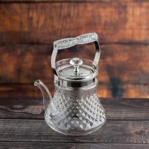 إبريق شاي زجاجي كريستالي أنيق بمصفاة ستانلس ستيل ومقبض مزخرف