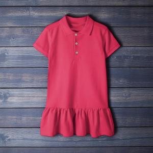 فستان بولو بناتي بحافة مكشكشة مع قصة خصر منخفض