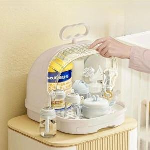 صندوق تخزين وتجفيف متعدد الوظائف لزجاجات الأطفال مع غطاء قبة