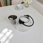 إبريق شاي زجاجي سداسي مع غطاء من الفولاذ المقاوم للصدأ ومصفاة