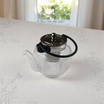 إبريق شاي زجاجي سداسي مع غطاء من الفولاذ المقاوم للصدأ ومصفاة