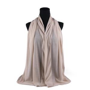 شيلة من القطن والشيفون مع حواف بخياطة دقيقة - بيج داكن