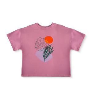 صن ست بوتانيكال بليس تي شيرت بطباعة تجريدية للطبيعة بأوراق استوائية وشمس رائعة