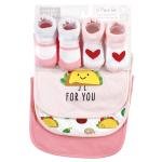 طقم مريلة وشراب قدم من القطن للأطفال – بيتزا تاكو للبنات