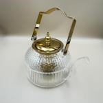 Bubble-Cut Glass Teapot with Regal Gold Lid, Infuser & Sculpted Arch Handle
