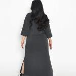 فستان ميدي كاجوال بياقة متباينة - رمادي داكن