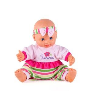 دمية طفل ناعمة وواقعية مع ملابس مخططة وربطة رأس رفيقة لطيفة واحتضان