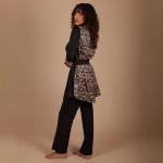 قميص تونيك للسيدات بحزام مع ياقة وأساور مطبوعة