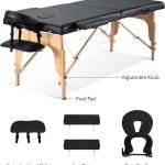 طاولة مساج قابلة للطي – طاولة خشبية متنقلة بمنطقتين للعلاج الطبيعي (لون أسود)