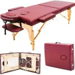 طاولة مساج قابلة للطي – طاولة خشبية متنقلة بمنطقتين للعلاج الطبيعي (لون بني)