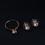 طقم قلادة القلب الكريستال عقد بطبقتين، أقراط صغيرة وخاتم