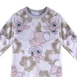 طقم بيجاما أبيض للأطفال بطبعة الأرنب والورود قطن ناعم ومريح للبنات