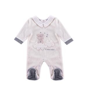 بيجاما بيبي دريم كلاود مع قدمين – قطن ناعم وتطريز دب وسحاب لطيف