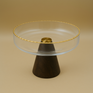 قاعدة كيك زجاجية مع قاعدة خشبية من أوروم ديكو